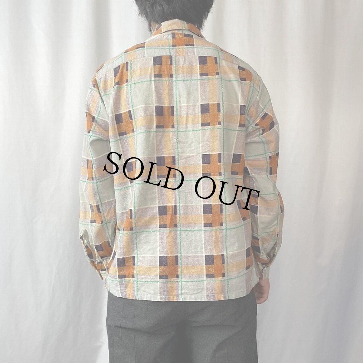 画像3: 50〜60's Donlin チェック柄 オープンカラープリントネルシャツ M (3)