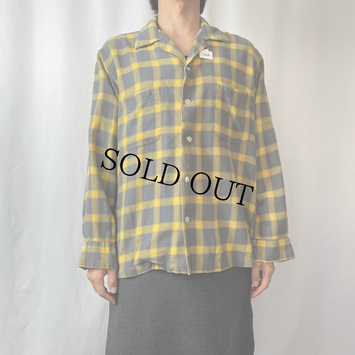 画像2: 50〜60's Gano-Downs ITALY製 "Game and Lake" チェック柄 ウールオープンカラーシャツ L (2)