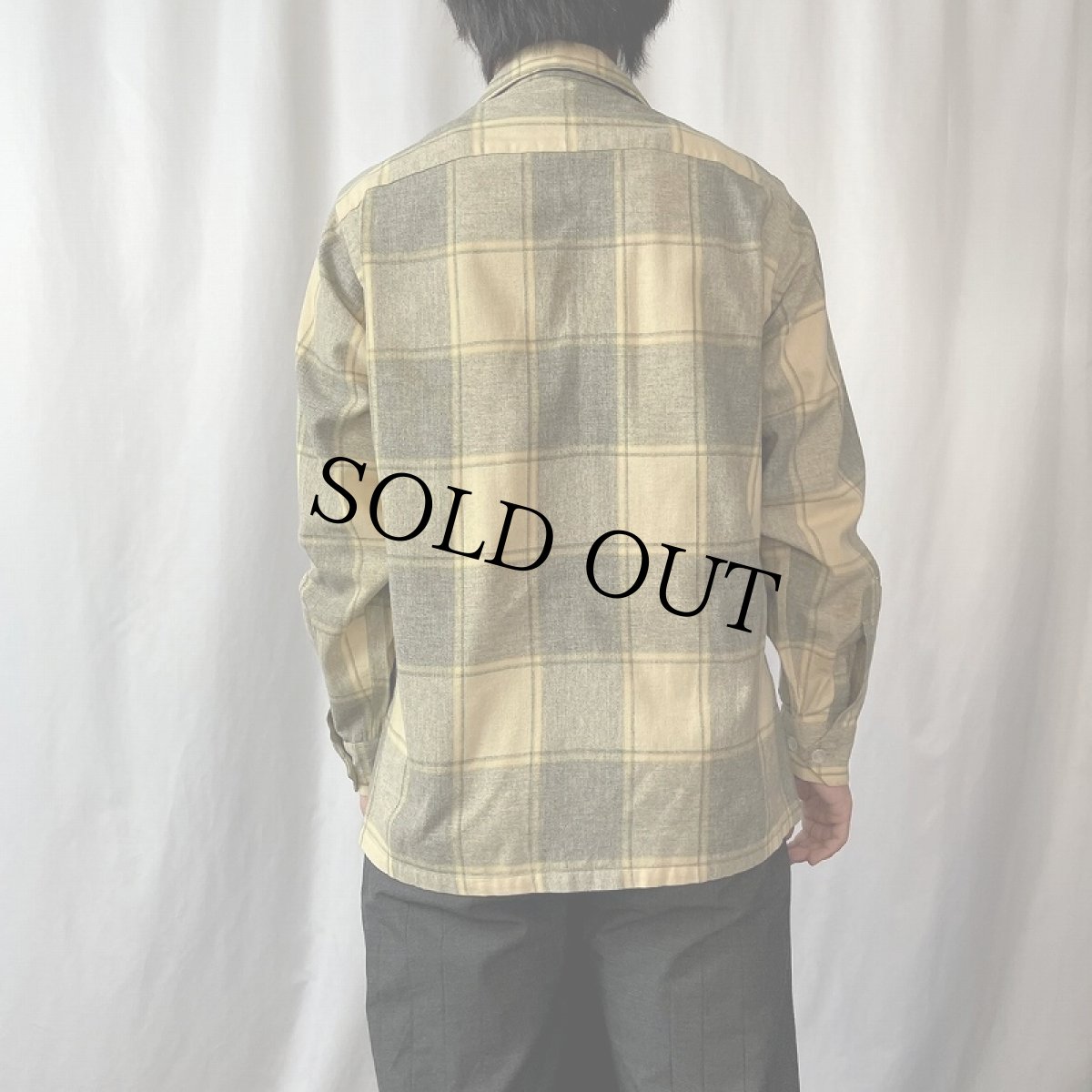 画像3: 50〜60's Excello USA製 チェック柄 ウールオープンカラーシャツ M (3)