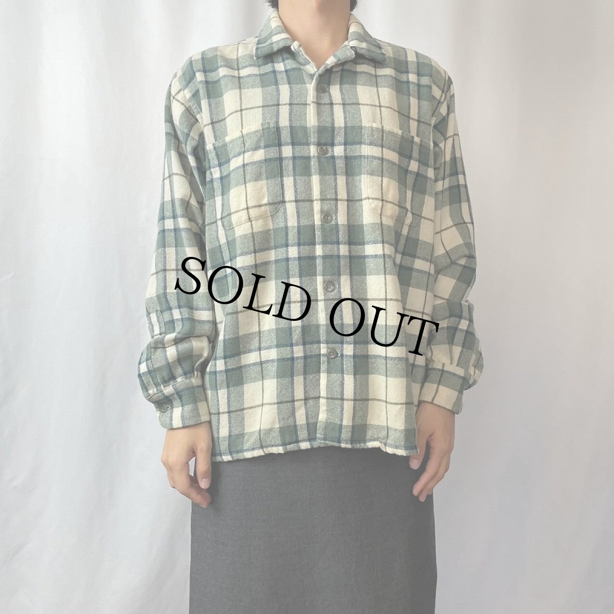 画像2: 50〜60's Woolrich チェック柄 ウール×ナイロン オープンカラーシャツ L (2)