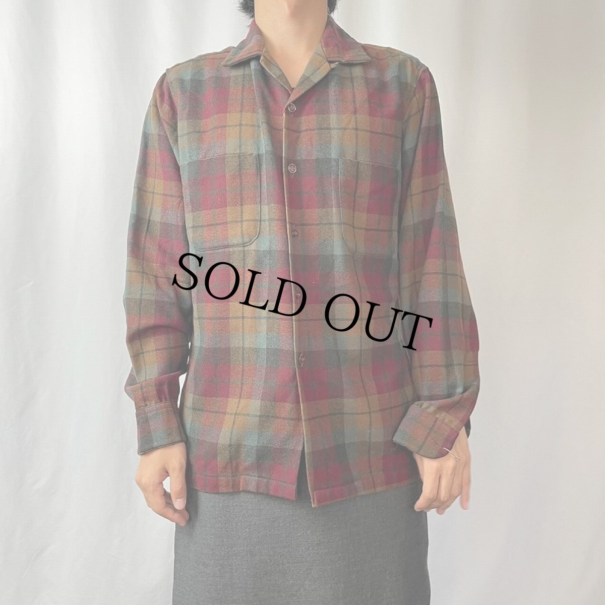 画像2: 60's McGREGOR USA製 "BROMLEY" チェック柄 オープンカラーウールシャツ M (2)