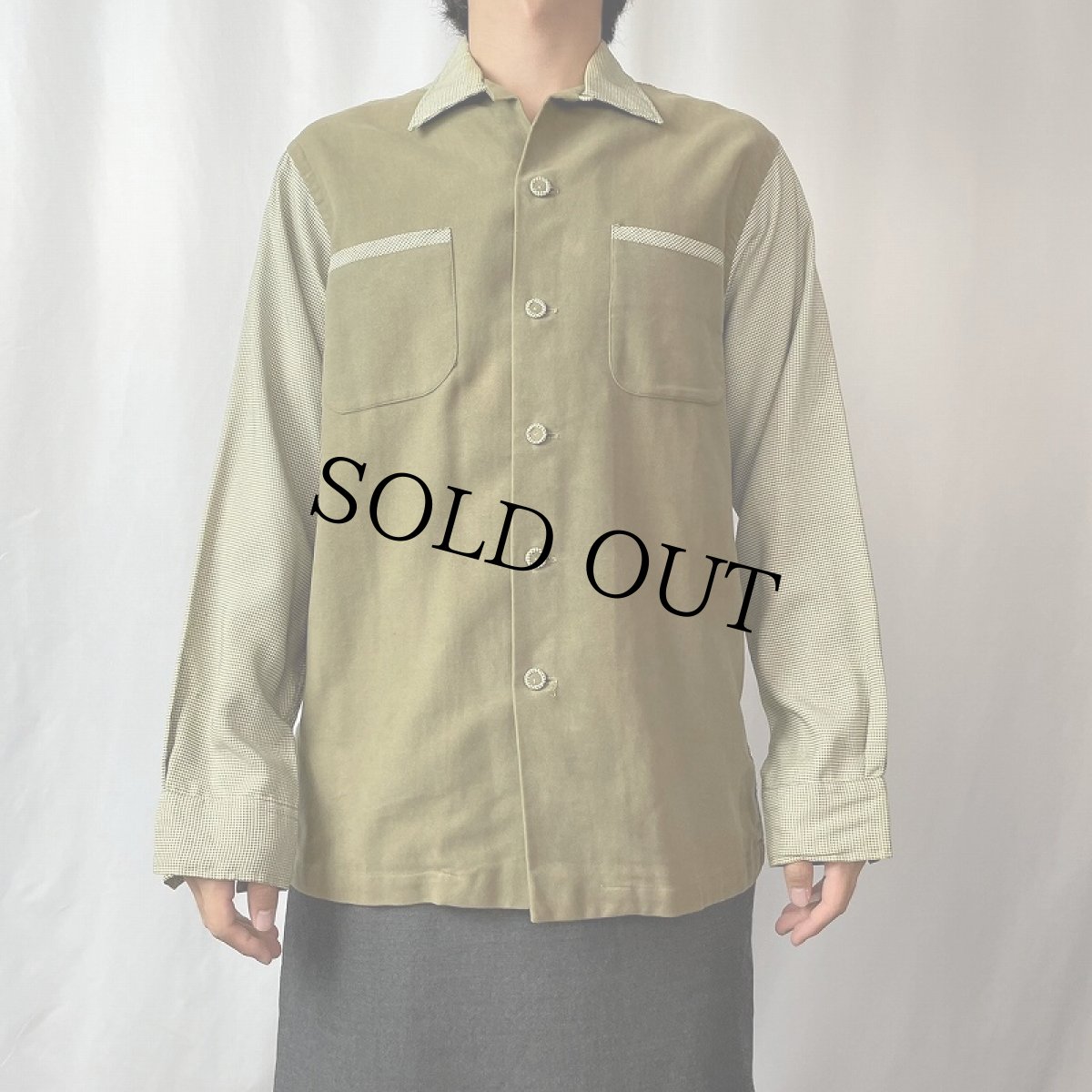 画像2: 60〜70's Al Cook 千鳥格子柄 切り替えデザインオープンカラーシャツ M (2)