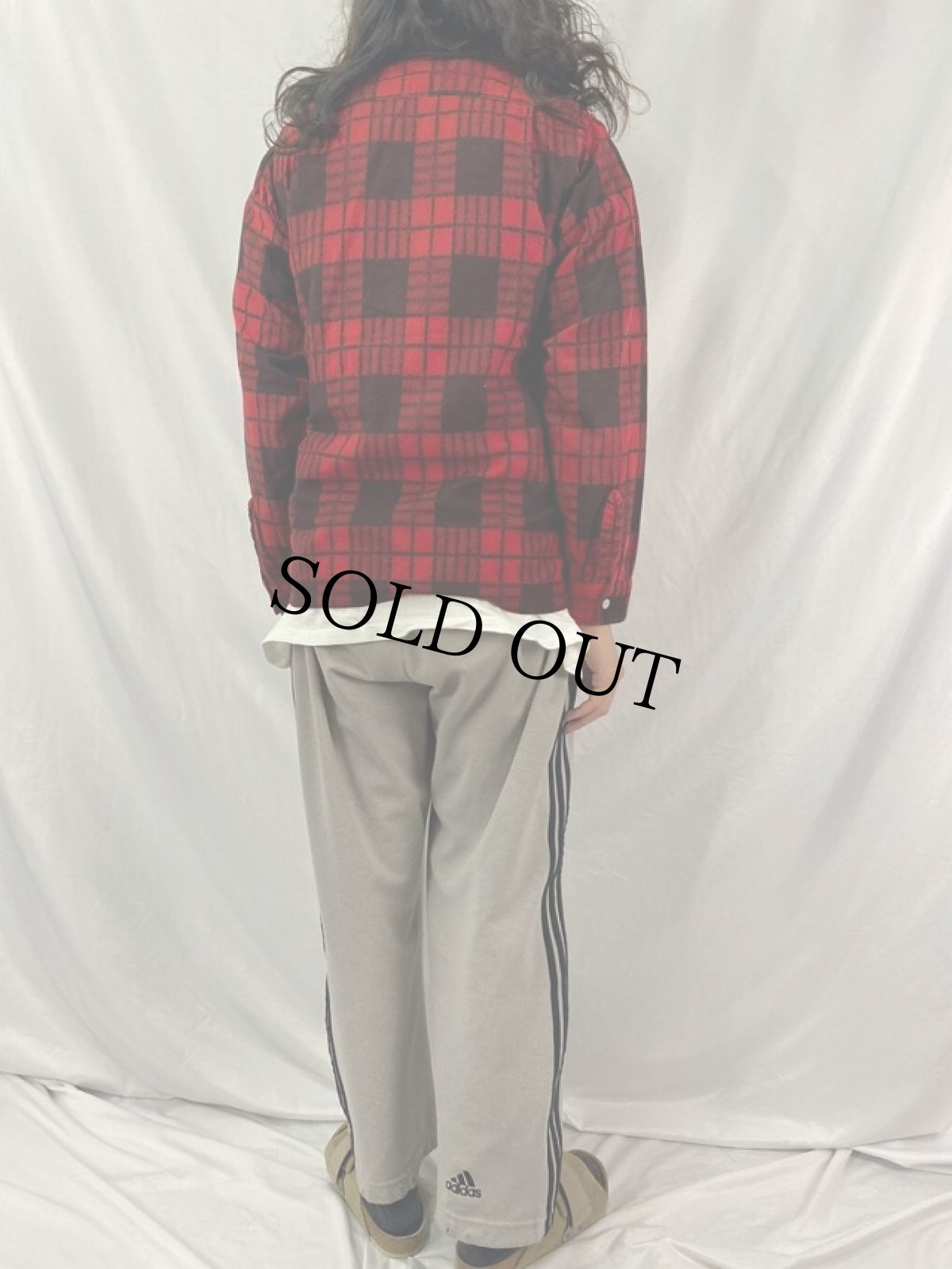 画像4: 50〜60's Parisano チェック柄 イタリアンカラー プリントネルシャツ S (4)