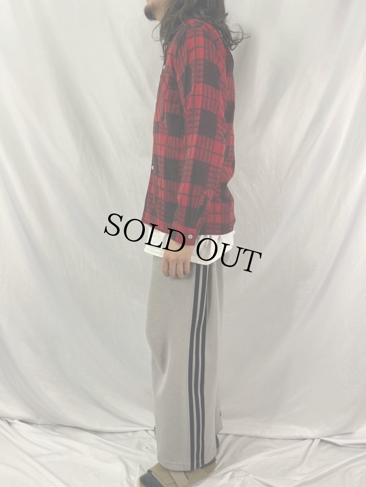 画像3: 50〜60's Parisano チェック柄 イタリアンカラー プリントネルシャツ S (3)