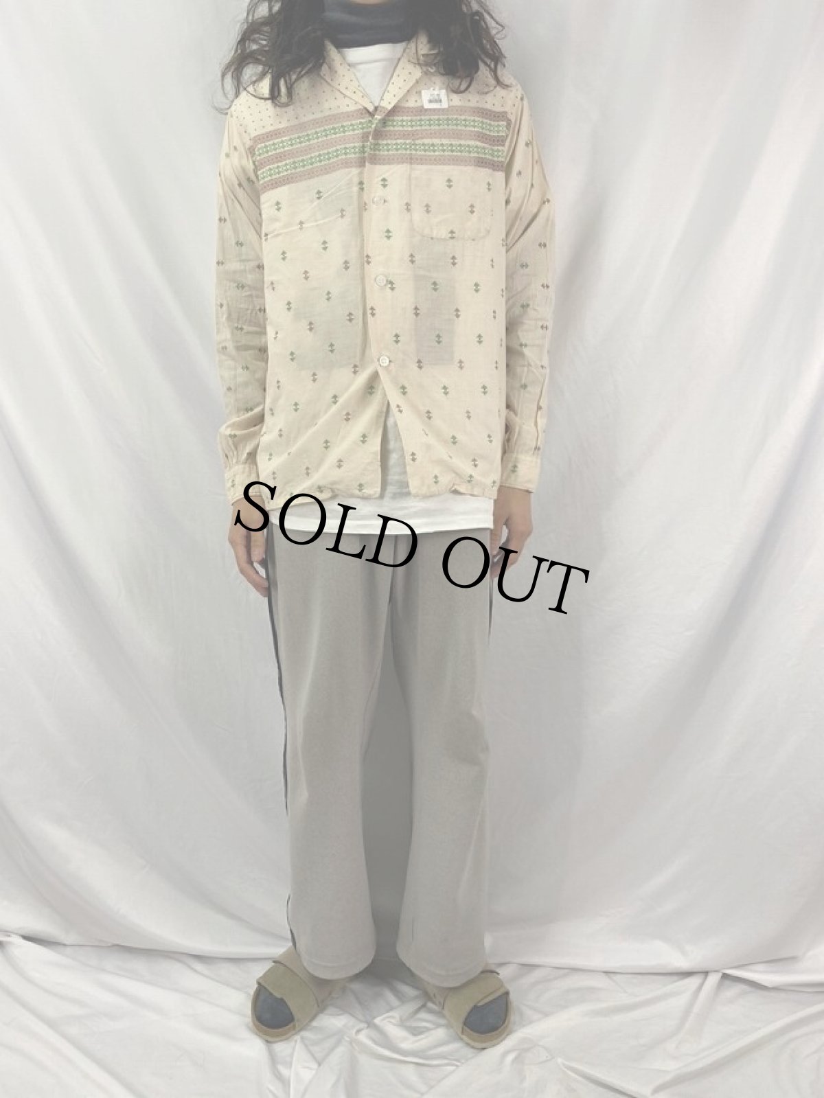 画像2: 60's Marlboro 総柄 コットンローン オープンカラーシャツ M (2)