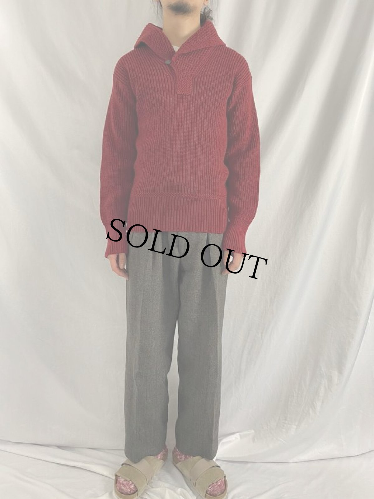 画像2: 30〜40's ショールカラー ウールニットセーター (2)