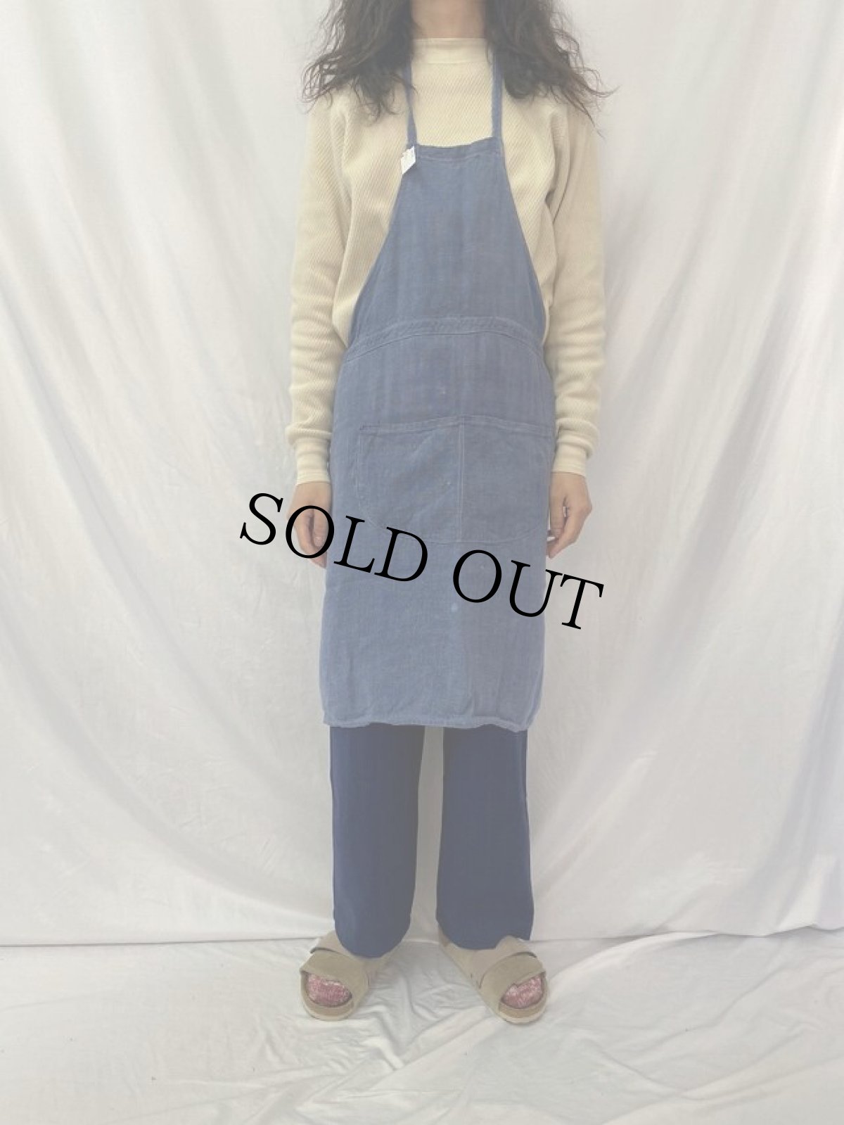 画像2: VINTAGE インディゴリネン エプロン (2)