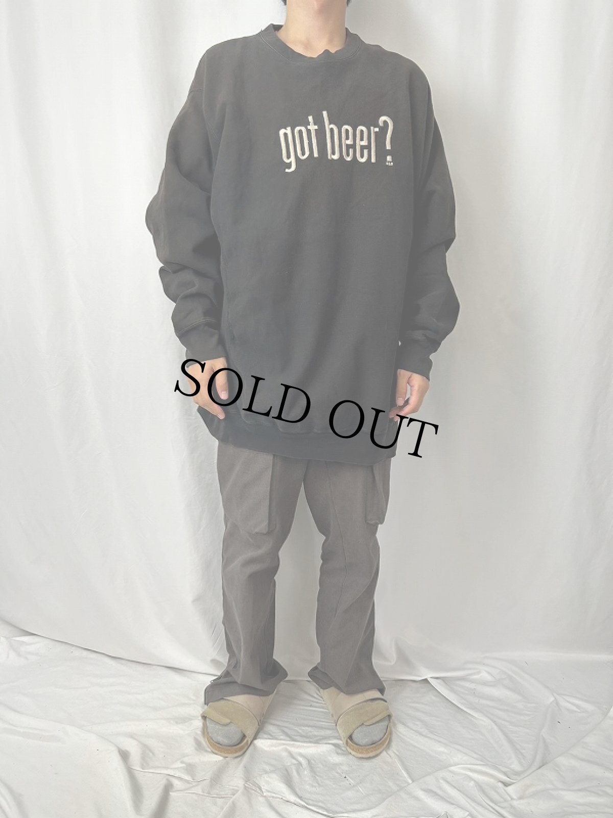 画像2: 90〜2000's STEVE AND BARRY'S "got beer?" パロディ刺繍スウェット BLACK XL (2)