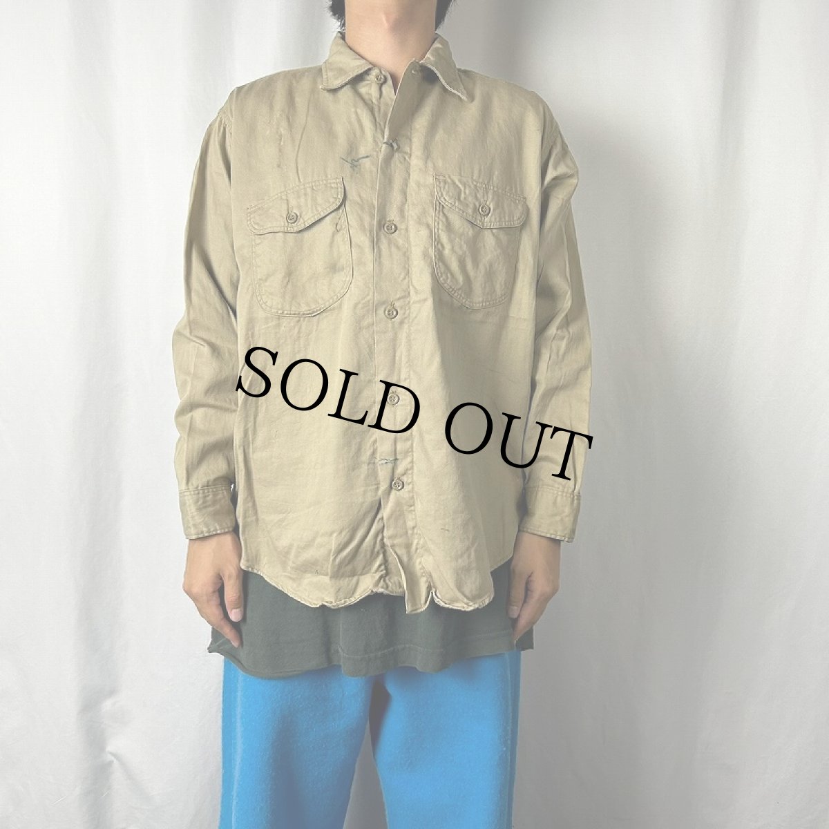 画像2: 60's Lee USA製 マチ付き コットンワークシャツ 16-16 1/2 (2)