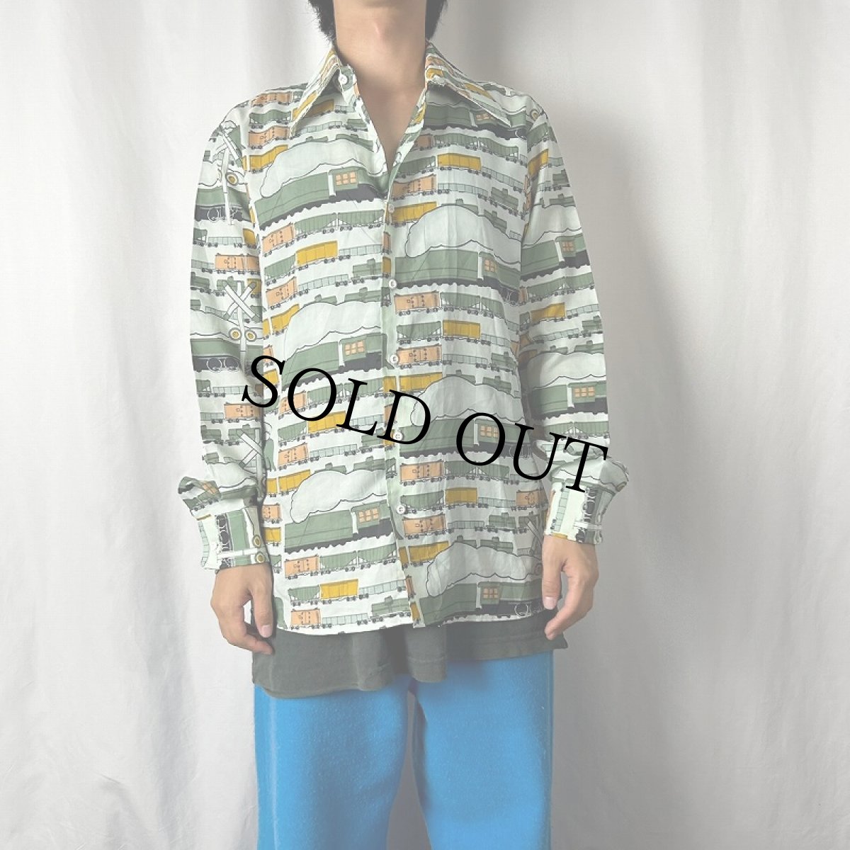 画像2: 70's SATURDAYS In California 貨物列車柄シャツ L (2)