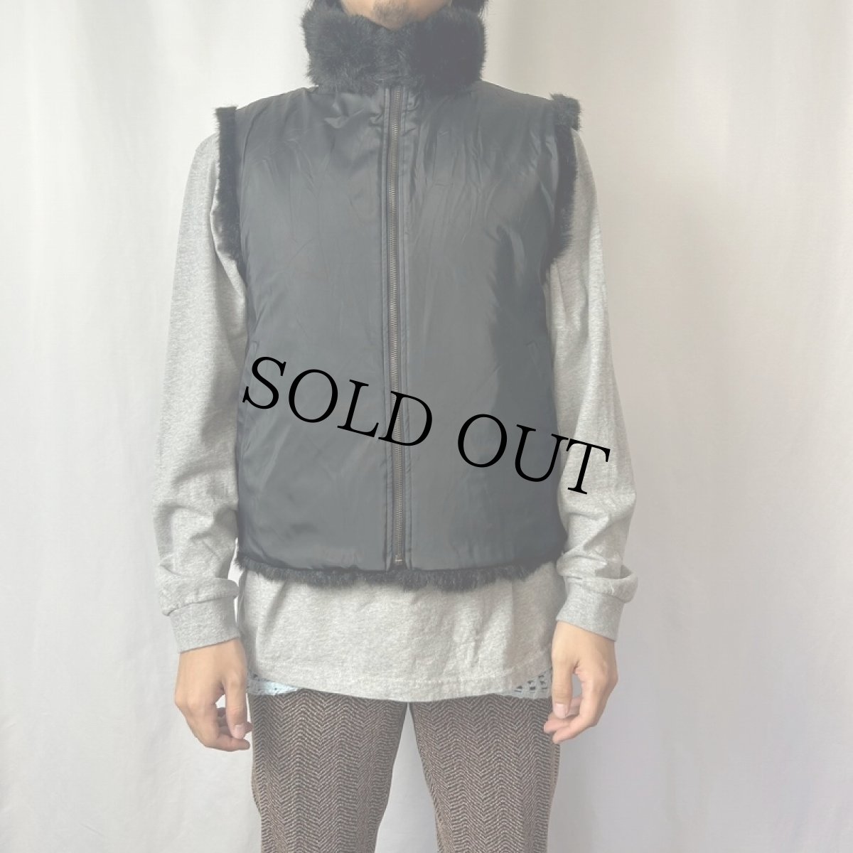 画像5: COACO リバーシブル フェイクファーベスト BLACK L (5)