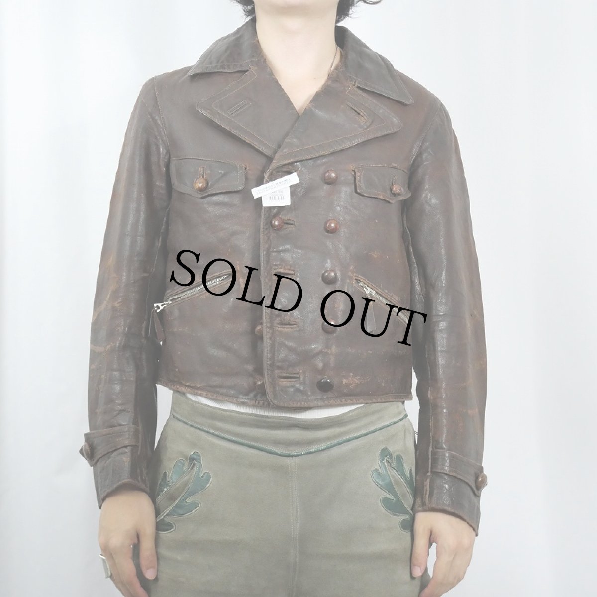 画像2: 〜40's German Vintage コの字エンド レザーモーターサイクルジャケット SIZE48 (2)