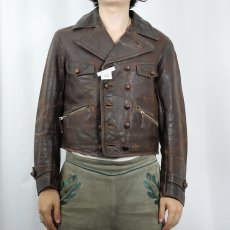 画像2: 〜40's German Vintage コの字エンド レザーモーターサイクルジャケット SIZE48 (2)