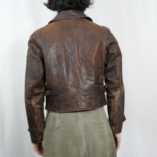 画像3: 〜40's German Vintage コの字エンド レザーモーターサイクルジャケット SIZE48 (3)