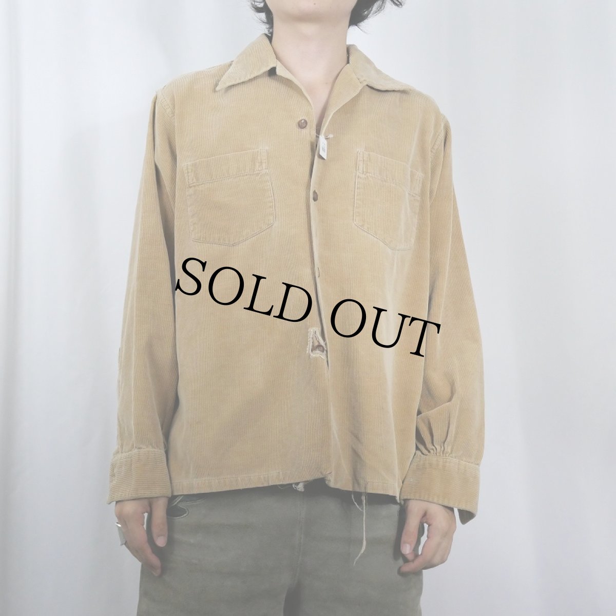 画像2: 50's STYLE MANOR コーデュロイ オープンカラーシャツ M (2)