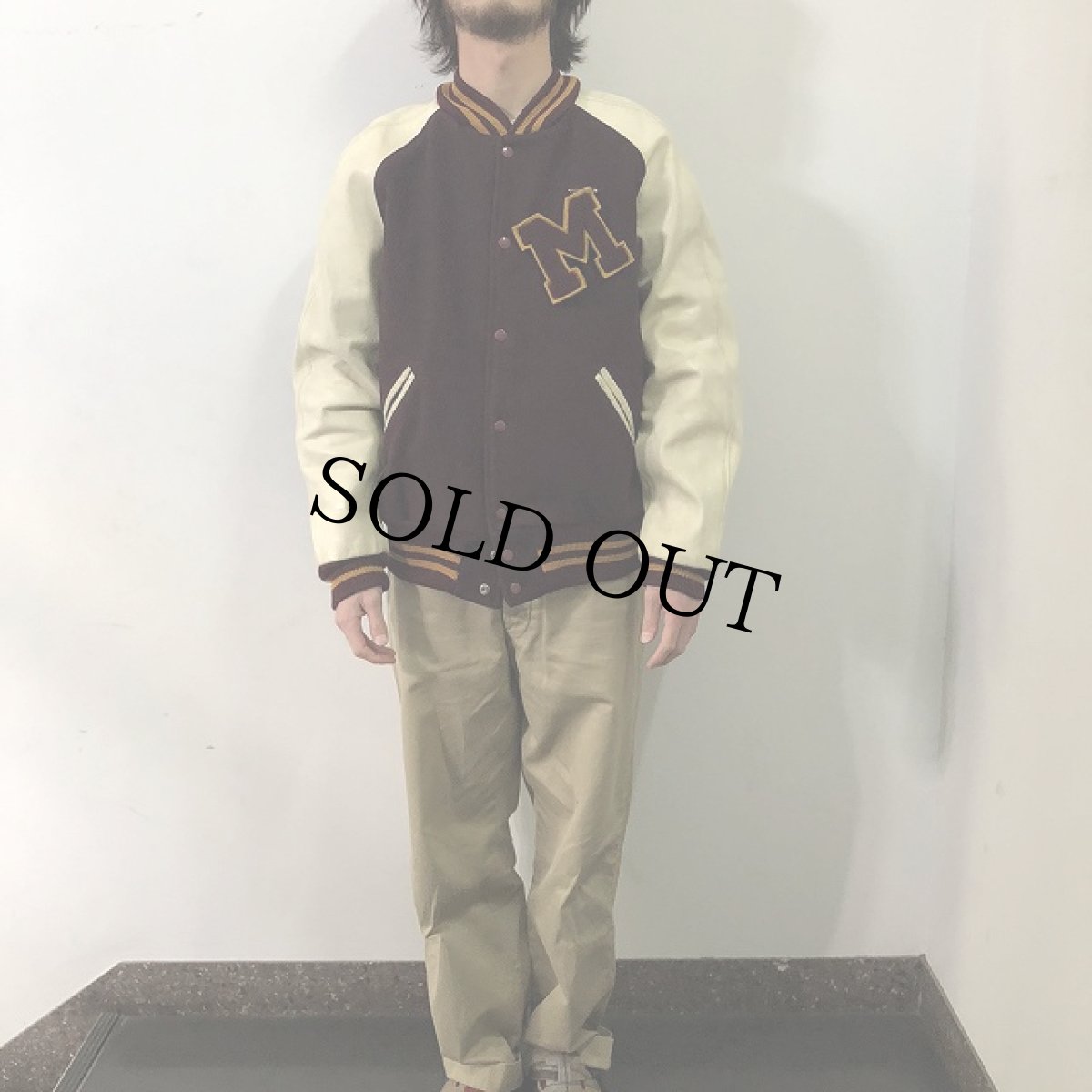 画像2: 70's SKOOKUM レザー×ウールスタジャン 44 (2)