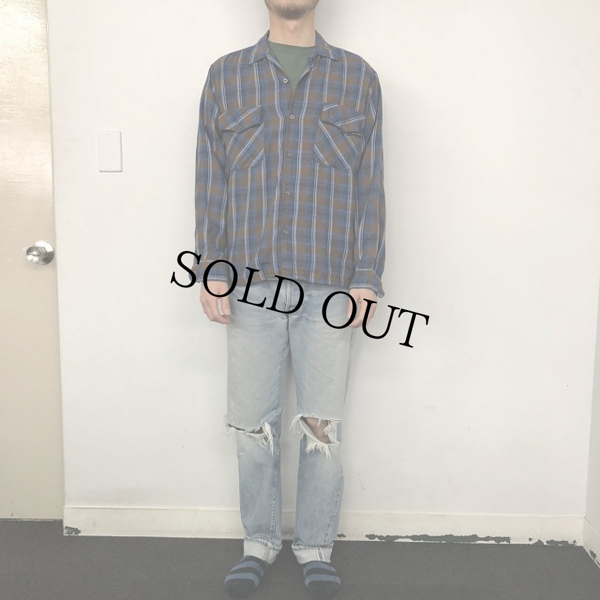 画像2: 60's Ra-Vella チェック柄オープンカラー レーヨンシャツ M (2)