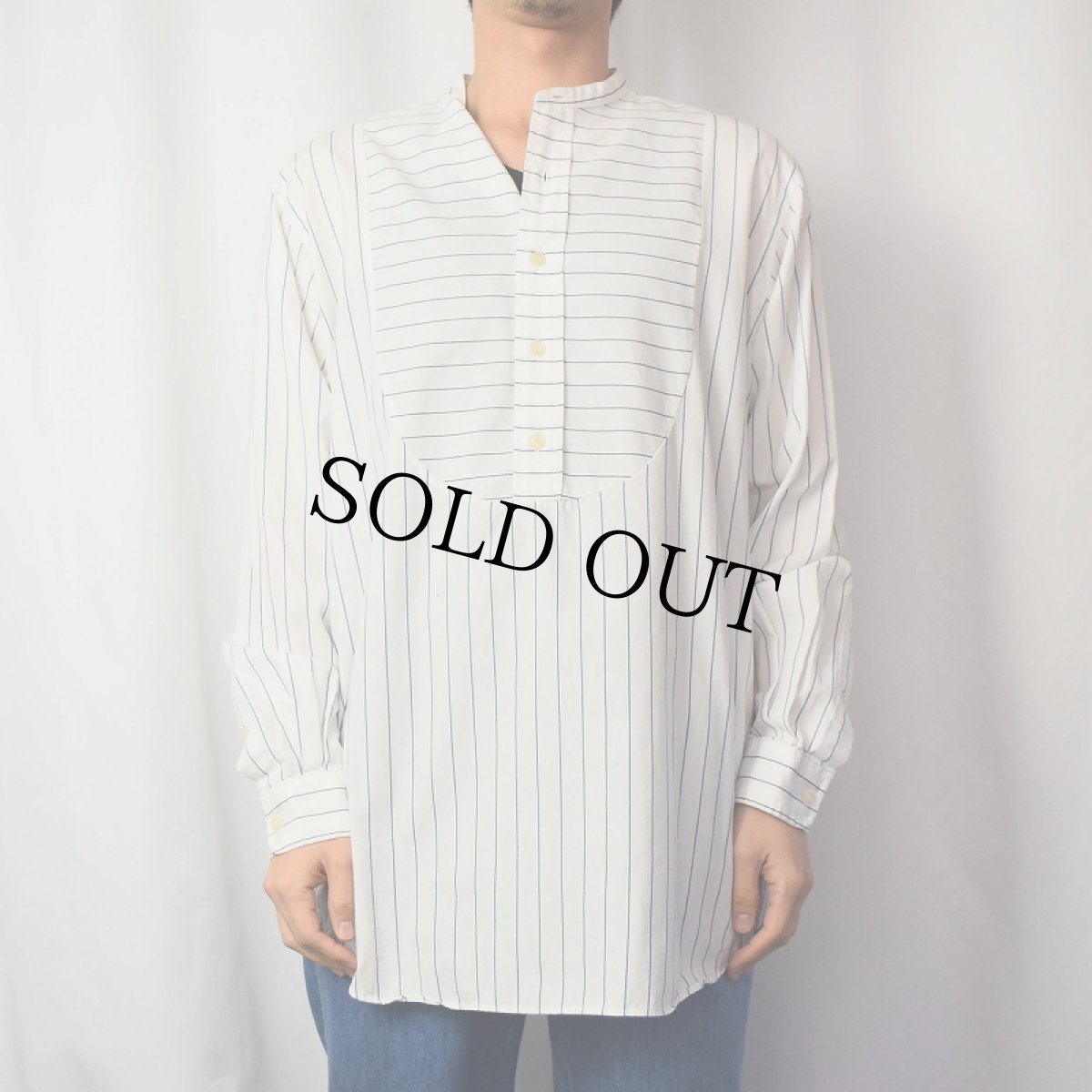 画像2: POLO Ralph Lauren "KESWICK" ストライプ柄 バンドカラー プルオーバーシャツ M (2)