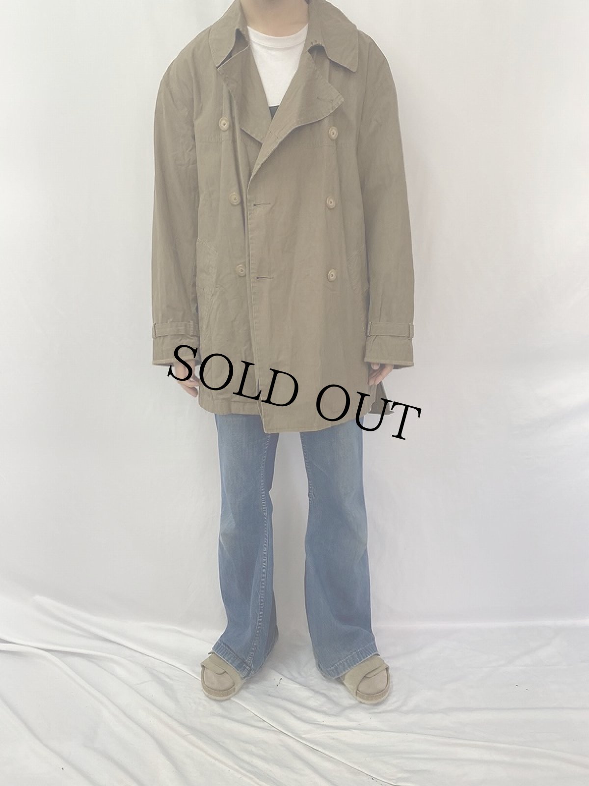 画像2: 90's POLO Ralph Lauren レザーパイピング トレンチコート M (2)