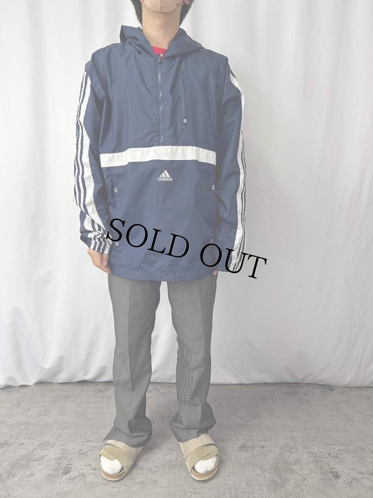 画像2: 2000's adidas ナイロンアノラックパーカー NAVY 2XL (2)