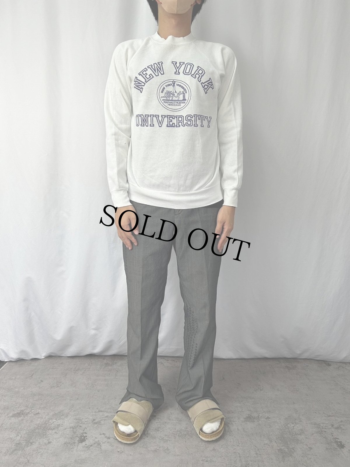 画像2: 70〜80's Collegiate Pacific USA製 "NEW YORK UNIVERSITY" プリントラグランスウェット M (2)