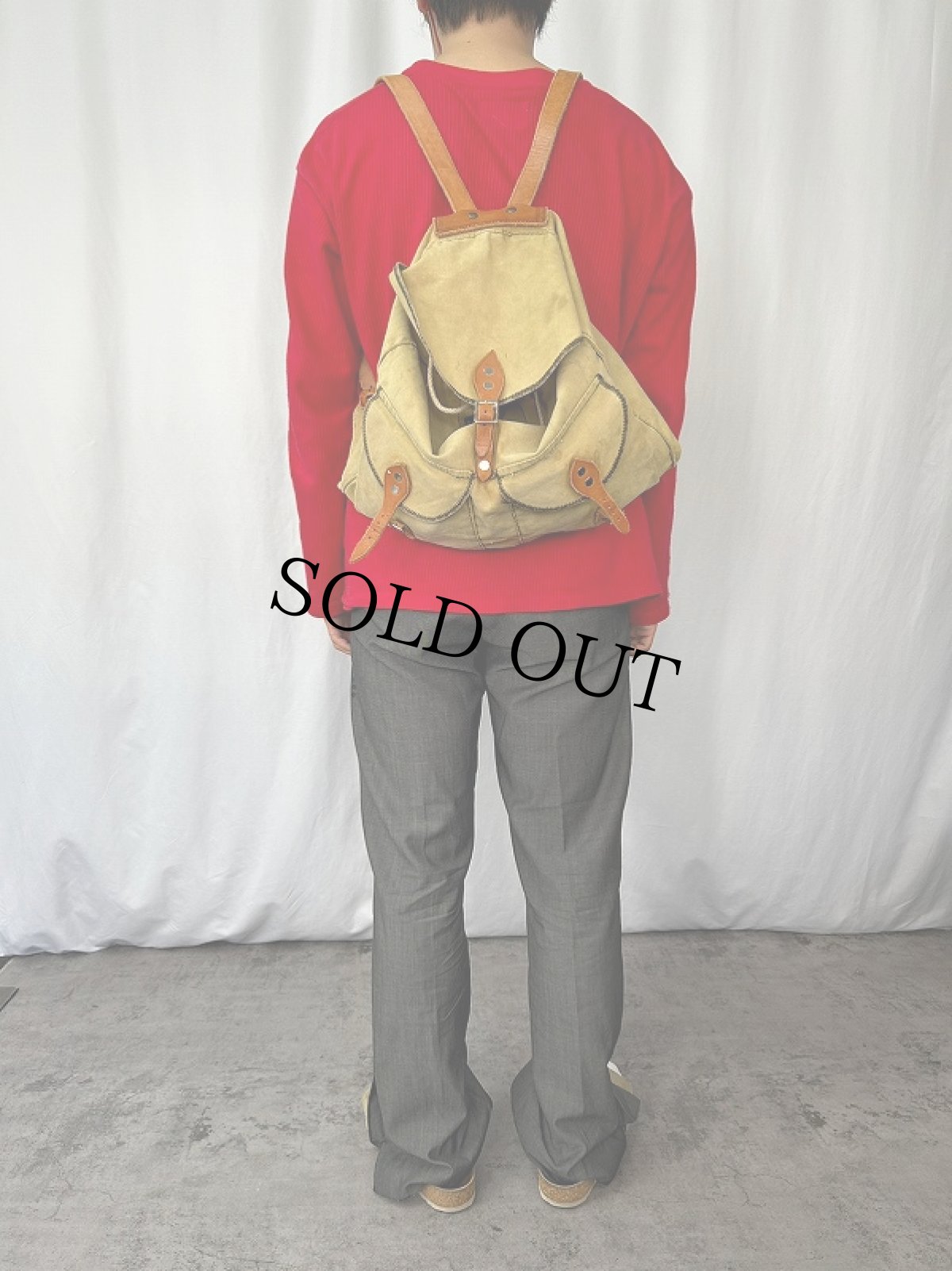 画像2: 60's FALCON BRAND by S.E.WOODS LTD. レザーストラップ キャンバスリュック (2)