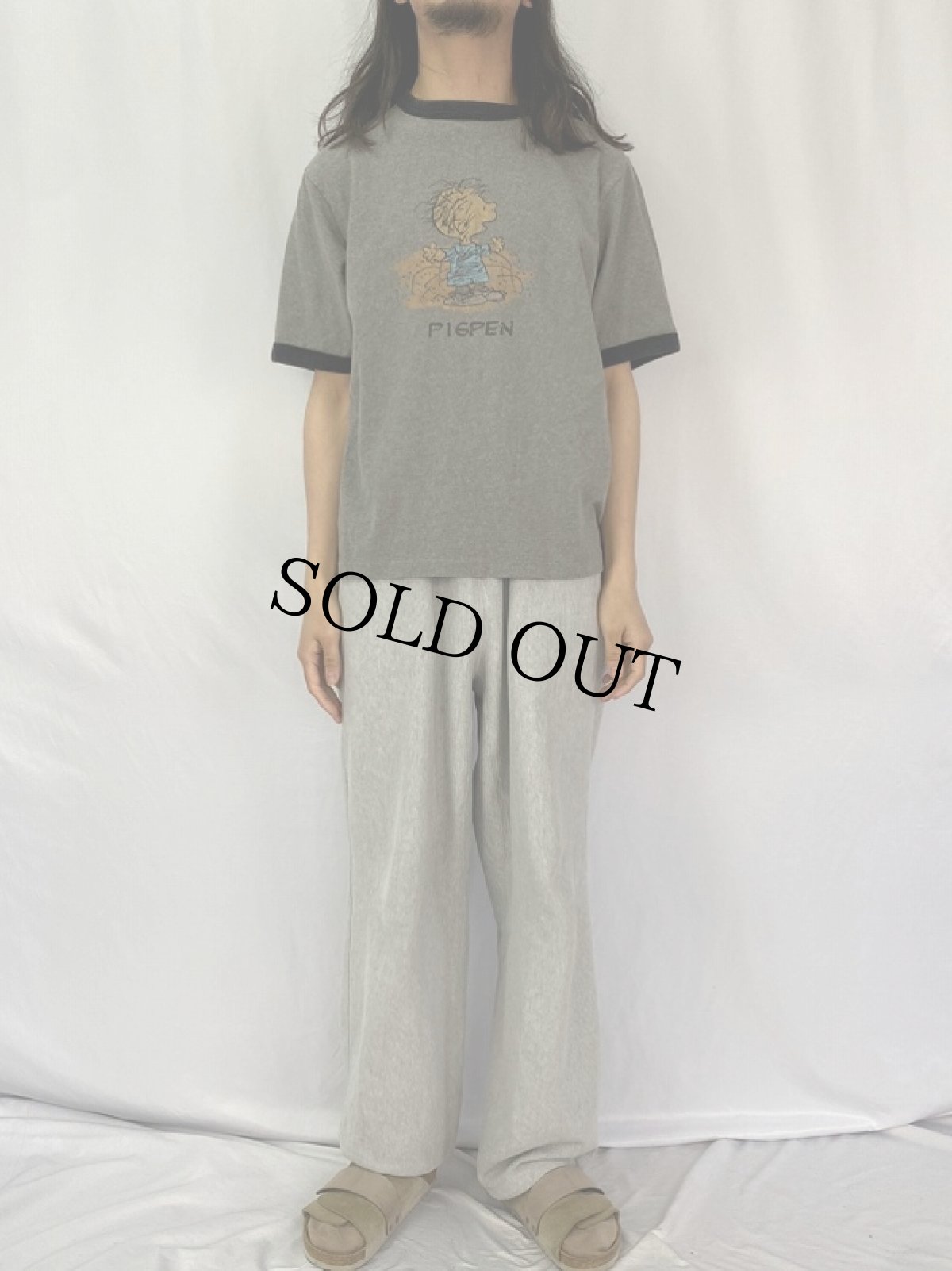 画像2: 90's PIGPEN USA製 キャラクタープリントリンガーTシャツ L (2)