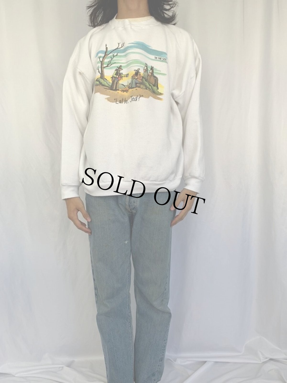画像2: 90's THE FAR SIDE "Latte, Jed?' シュールイラストプリントスウェット XL (2)