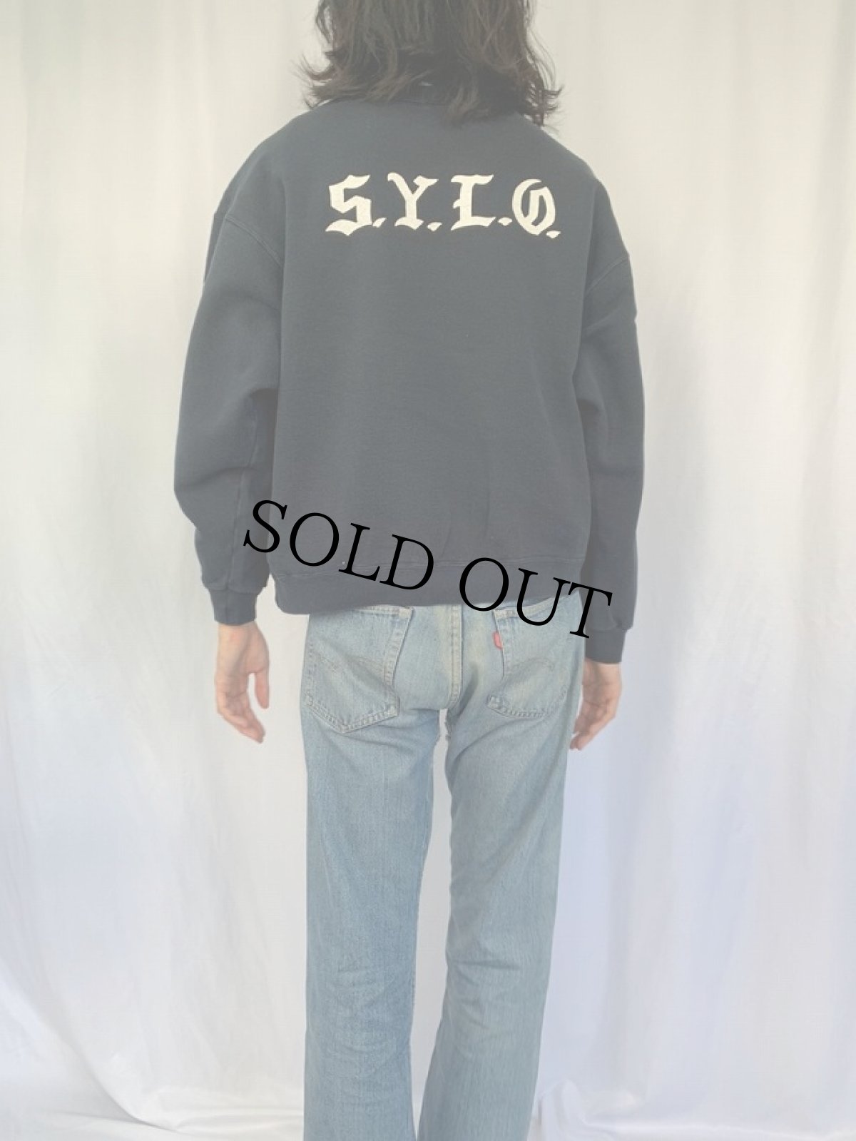 画像4: スカル×ファイヤーパターン袖プリント バイクプリントスウェット XL (4)