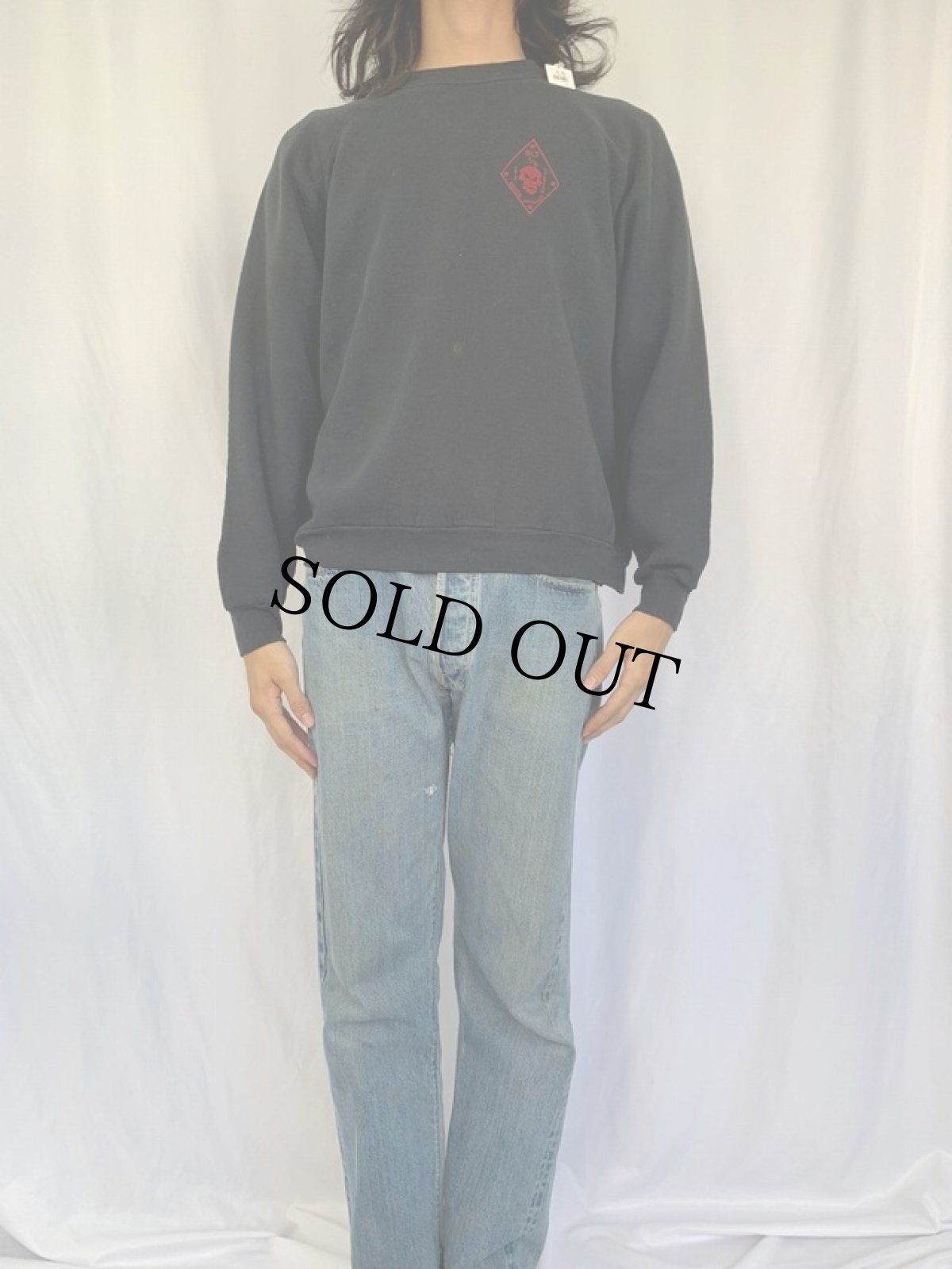 画像2: 90's "BLT 1/6 HARD HARDSHIP TOUR 92-93" スカルプリント ラグランスウェット BLACK (2)