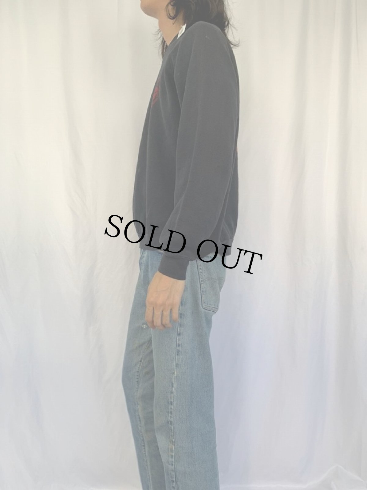 画像3: 90's "BLT 1/6 HARD HARDSHIP TOUR 92-93" スカルプリント ラグランスウェット BLACK (3)