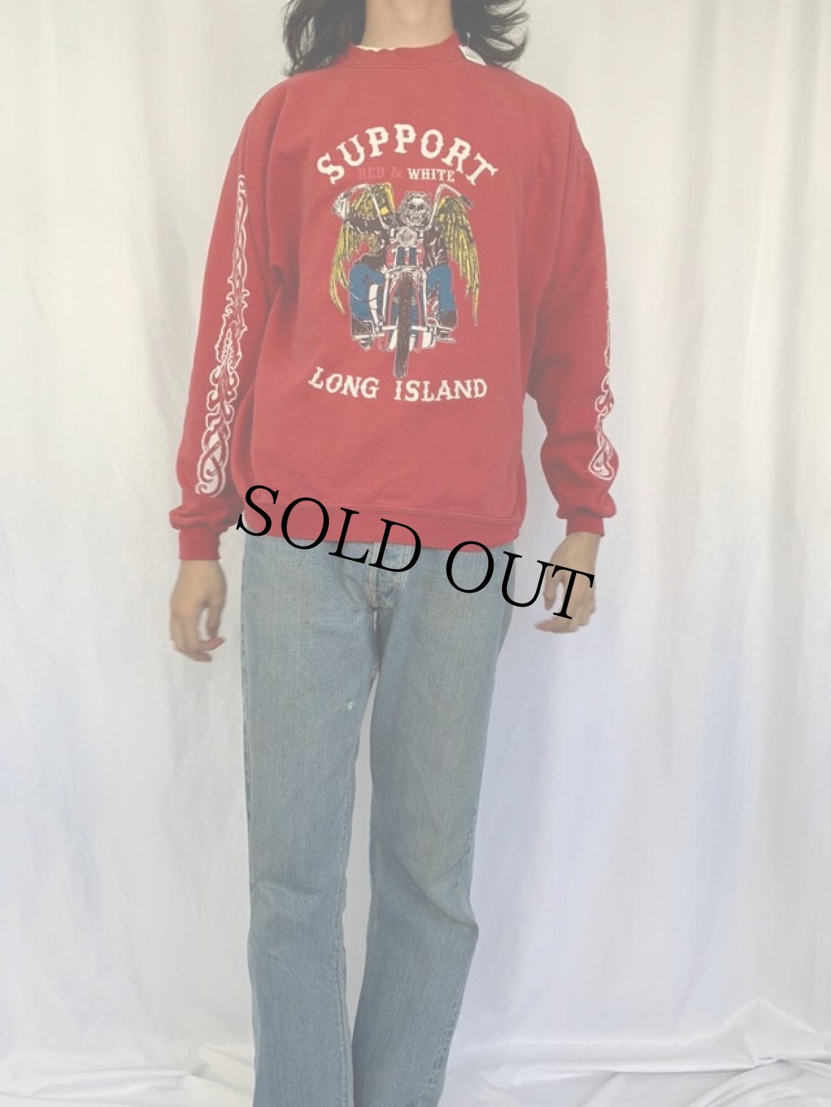 画像2: "SUPPORT LONG ISLAND" スカル バイカープリントスウェット (2)