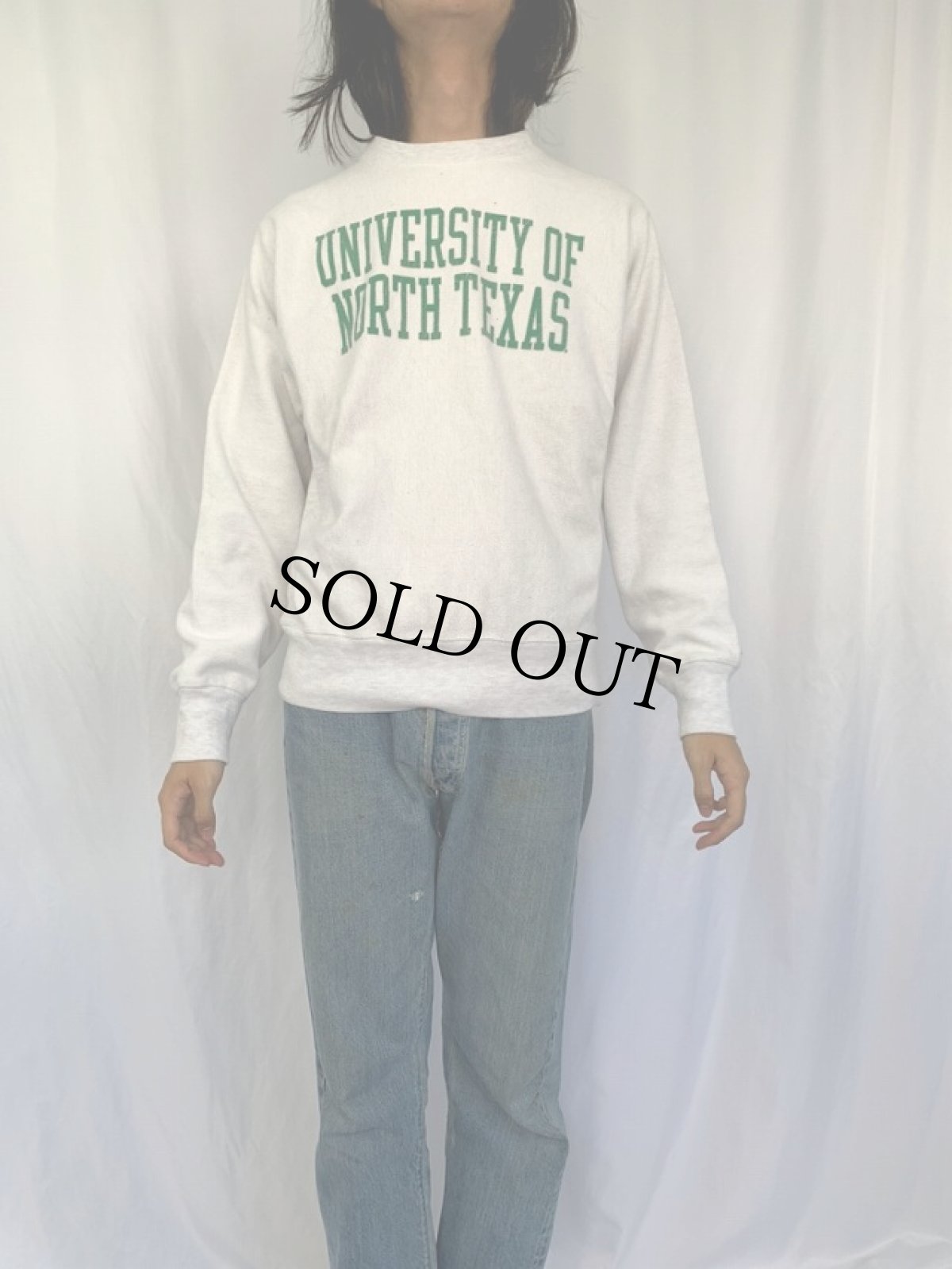 画像2: Champion REVERSE WEAVE "UNIVERSITY OF NORTH TEXAS" インサイドアウトデザイン プリントスウェット M (2)