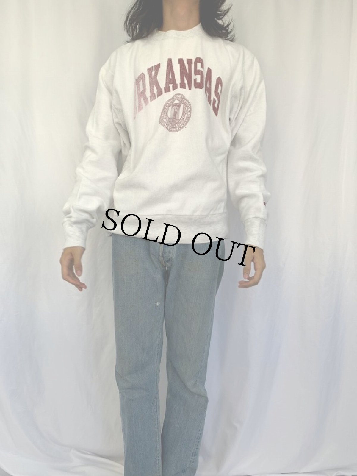 画像2: Champion REVERSE WEAVE "ARKANSAS" インサイドアウトデザイン プリントスウェット L (2)