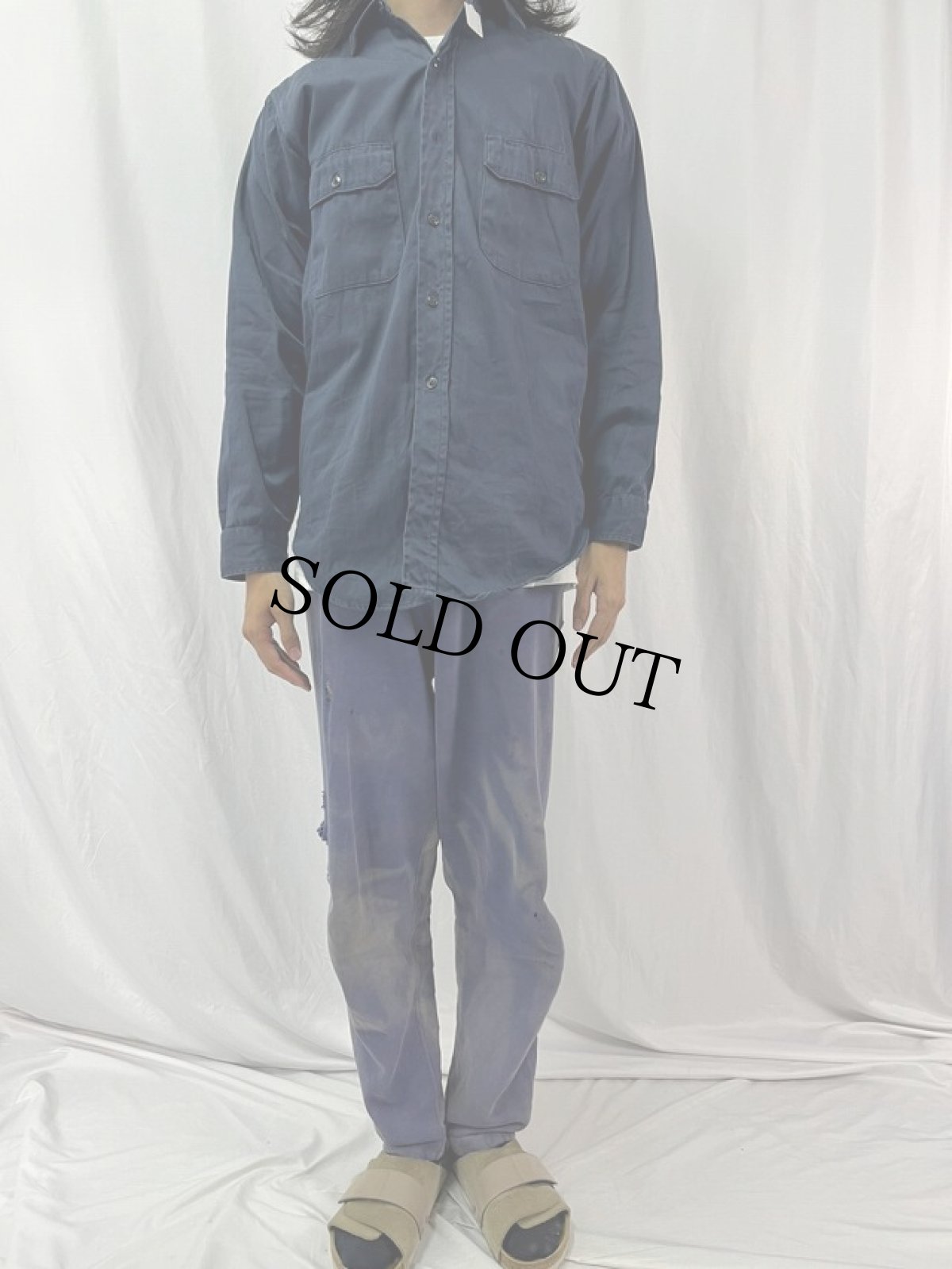 画像2: 60's HERCULES "LUSTER CHINO ARMY TWILL" ネコ目ボタン×マチ付き  ワークシャツ (2)