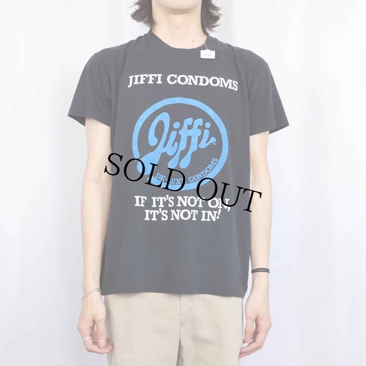 画像2: 80's JIFFI CONDOMS USA製 ロゴプリントTシャツ BLACK XL (2)