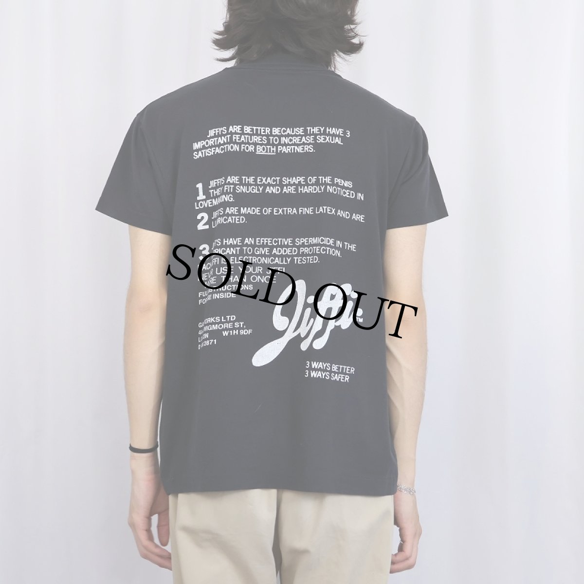 画像3: 80's JIFFI CONDOMS USA製 ロゴプリントTシャツ BLACK XL (3)