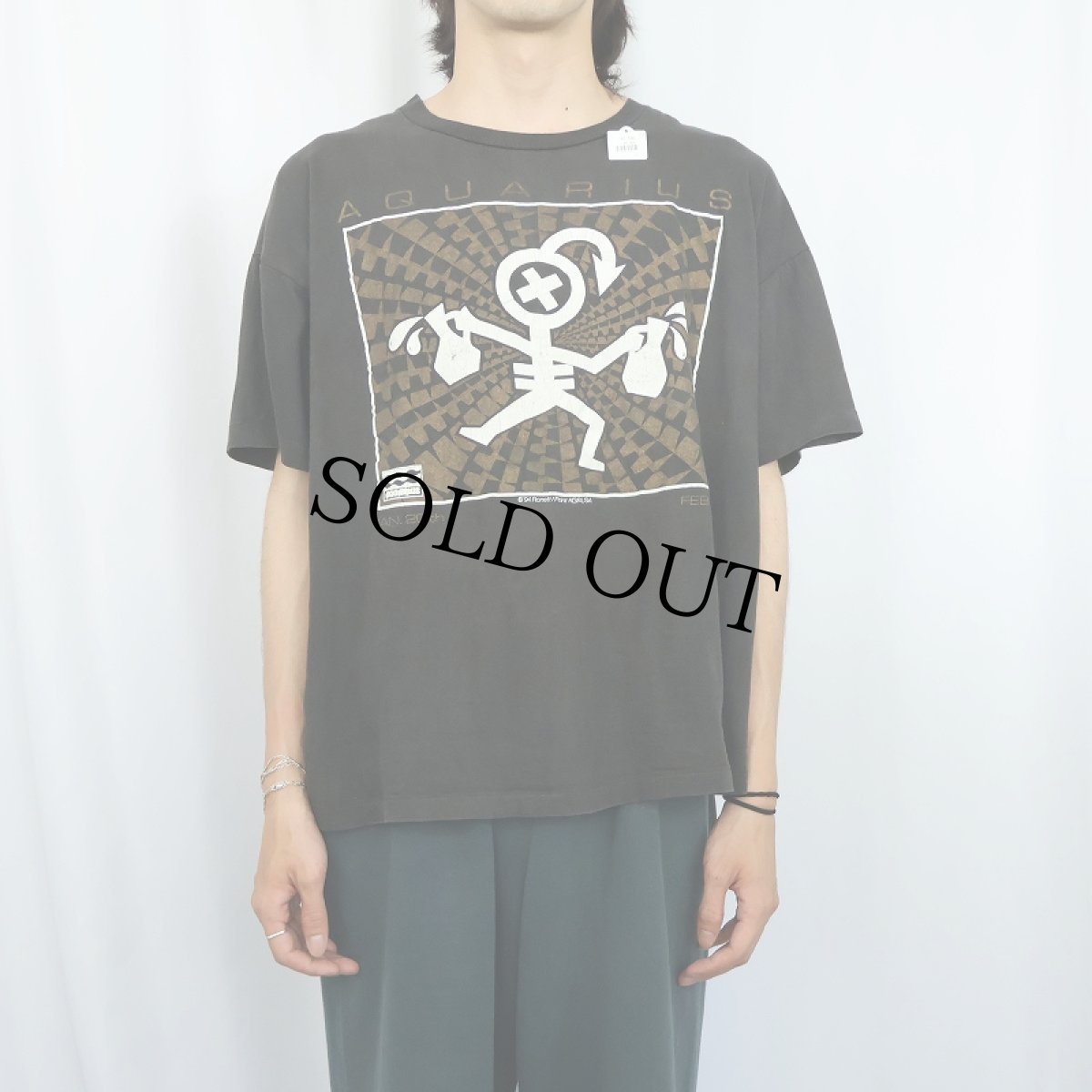 画像2: 90's "AQUARIUS" イラストプリントTシャツ BLACK XL (2)
