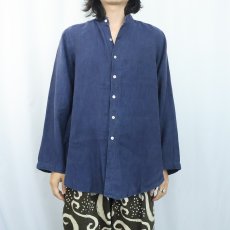 画像2: SOUTH STREET LINEN リネンバンドカラーシャツ NAVY (2)