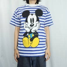 画像3: 90's MICKEY&CO. ボーダー柄 青パンミッキー キャラクタープリントTシャツ  (3)