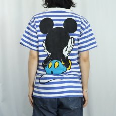 画像4: 90's MICKEY&CO. ボーダー柄 青パンミッキー キャラクタープリントTシャツ  (4)