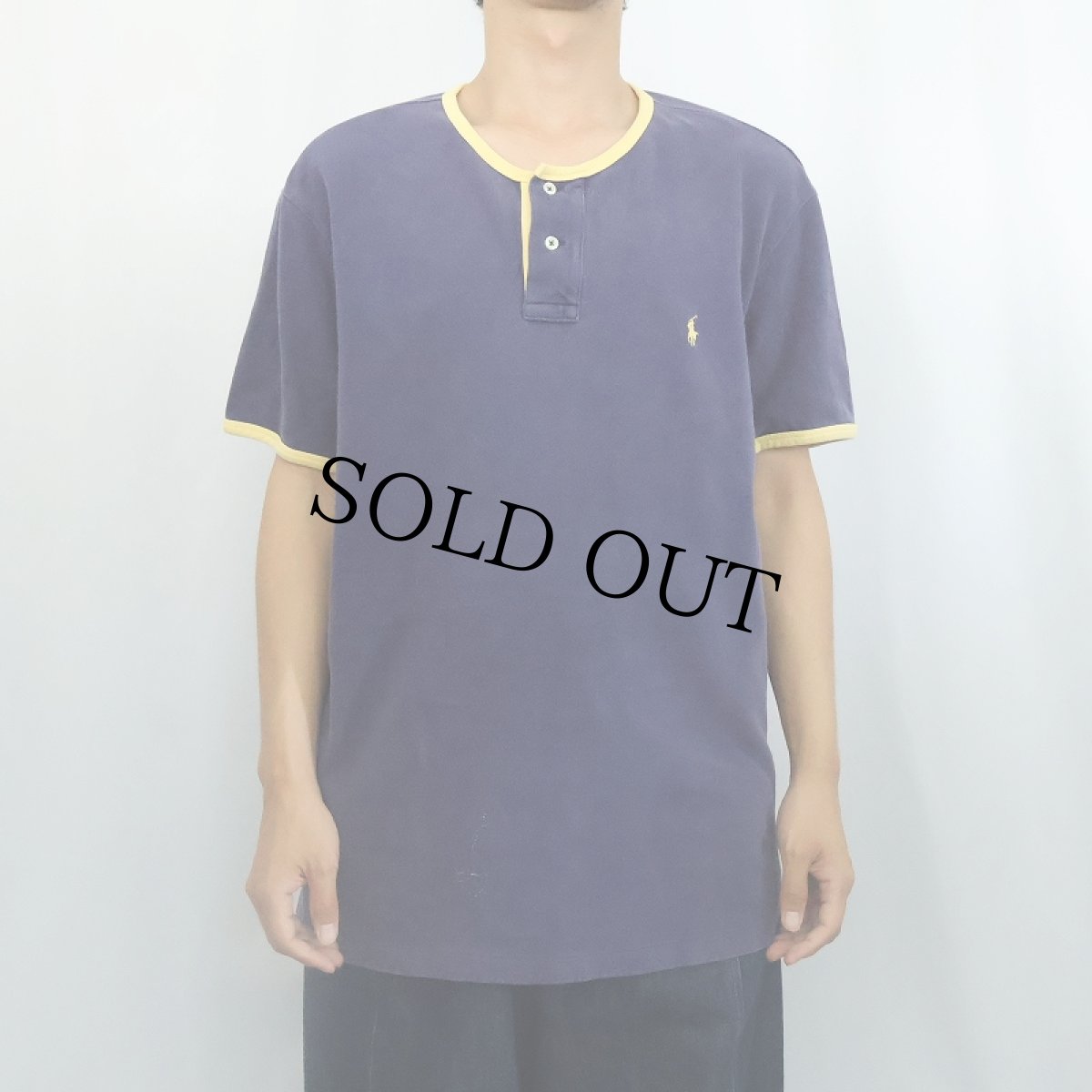 画像2: POLO Ralph Lauren ロゴ刺繍 鹿の子 ヘンリーネックTシャツ NAVY XL (2)
