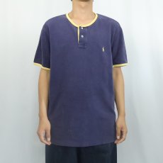 画像2: POLO Ralph Lauren ロゴ刺繍 鹿の子 ヘンリーネックTシャツ NAVY XL (2)