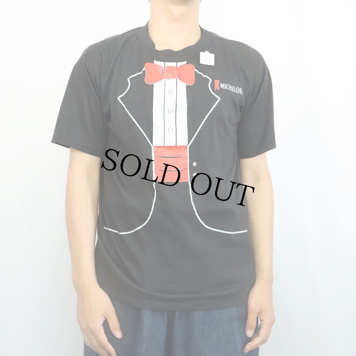 画像3: 80's MICHELOB USA製 タキシード柄 ビールメーカー 騙し絵プリントTシャツ BLACK L (3)