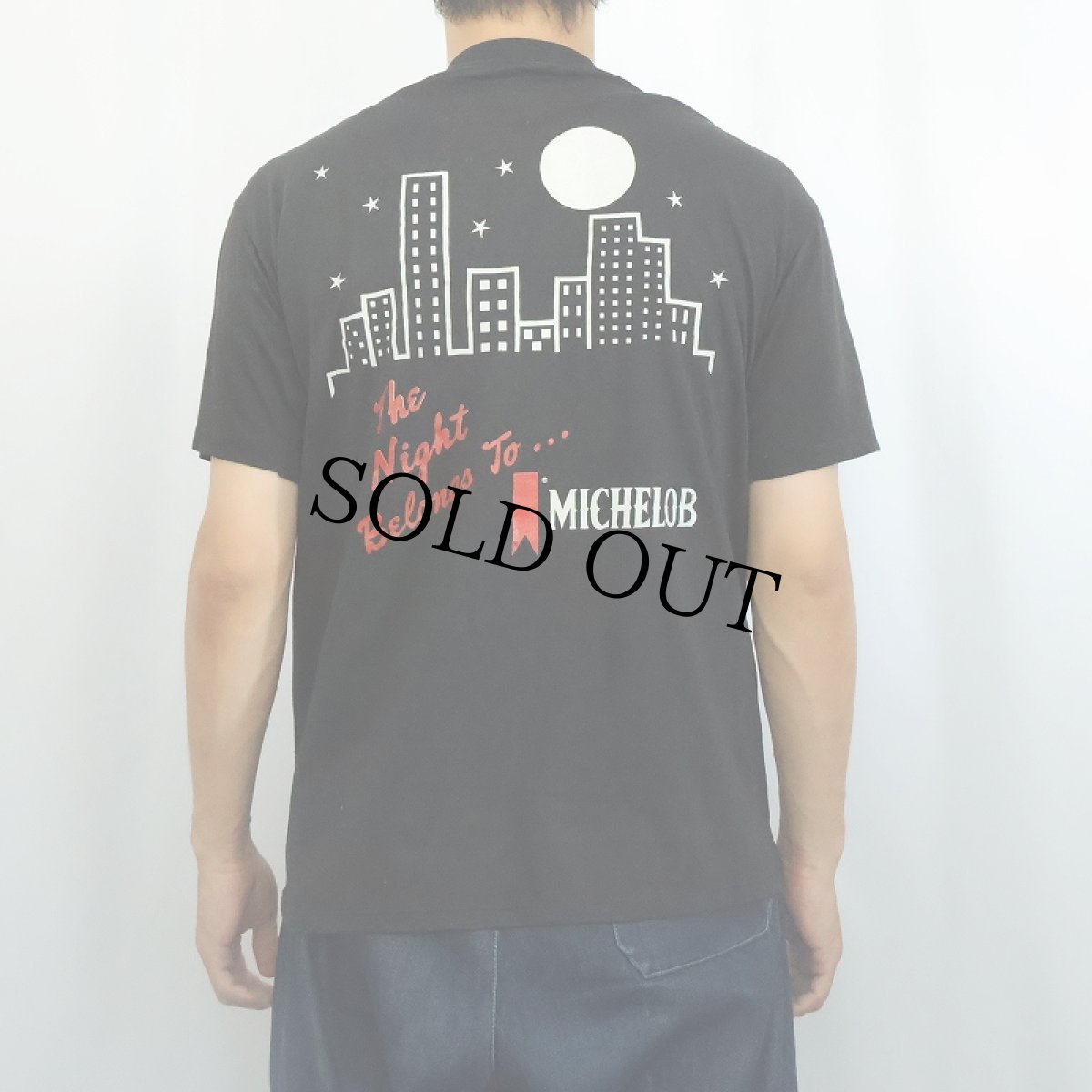 画像4: 80's MICHELOB USA製 タキシード柄 ビールメーカー 騙し絵プリントTシャツ BLACK L (4)