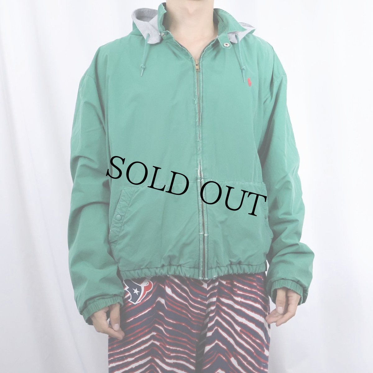 画像2: 80's POLO Ralph Lauren USA製 裏フリース フード付き コットンスイングトップ L (2)