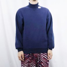 画像2: 90's RUSSELL ATHLETIC USA製 前V タートルネック 2トーン スウェット NAVY M (2)