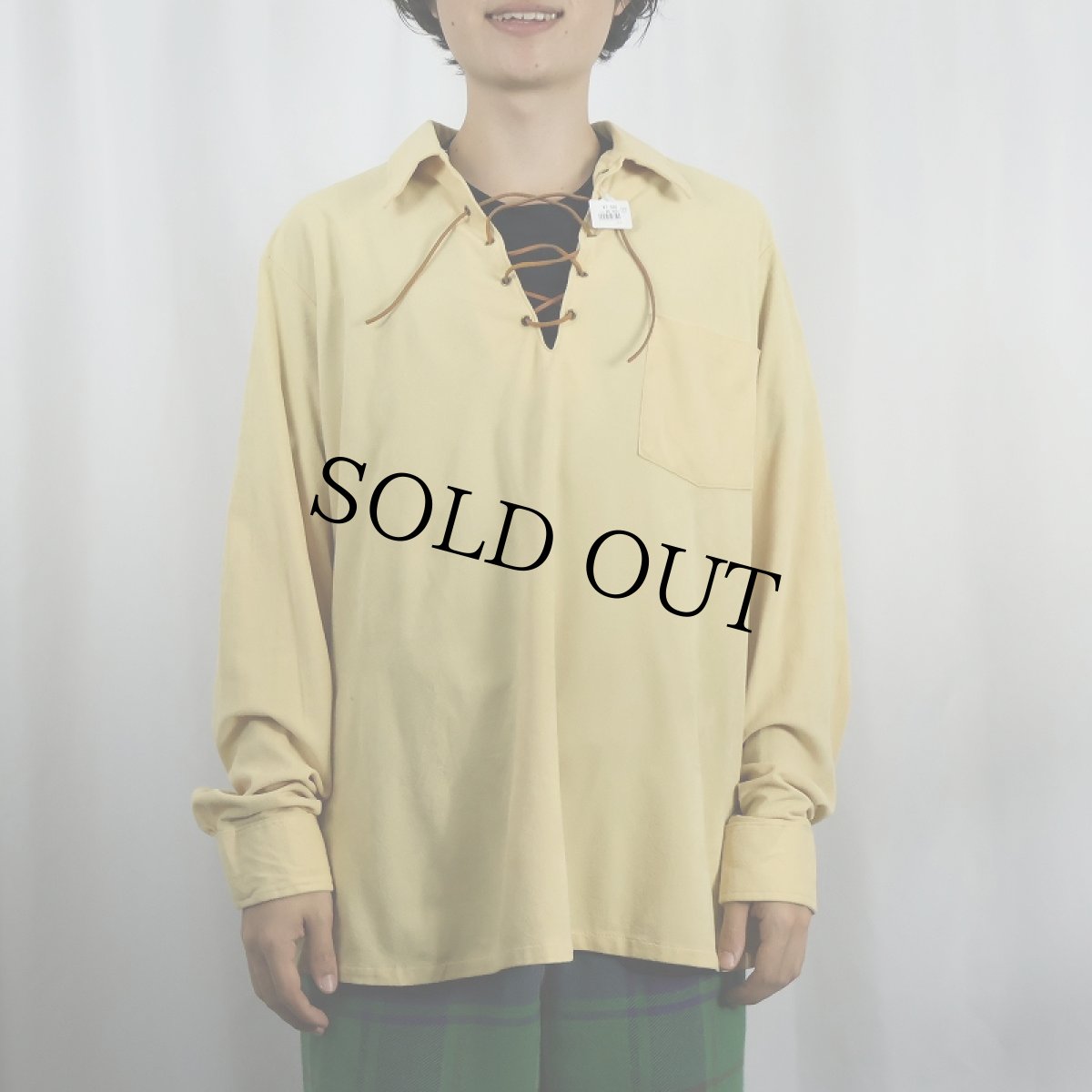 画像2: 70's〜 JCPenney ベロア レースアップシャツ L (2)