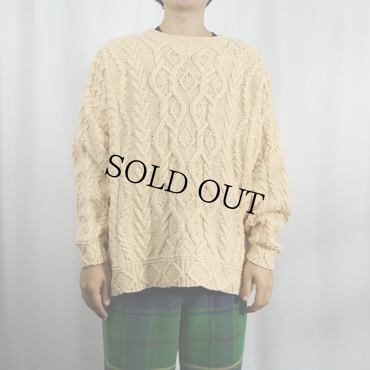 画像2: 90's Eddie Bauer コットン アランニットセーター L (2)