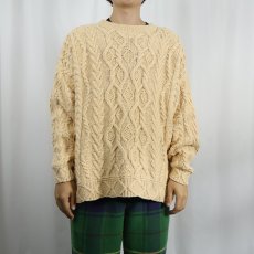 画像2: 90's Eddie Bauer コットン アランニットセーター L (2)